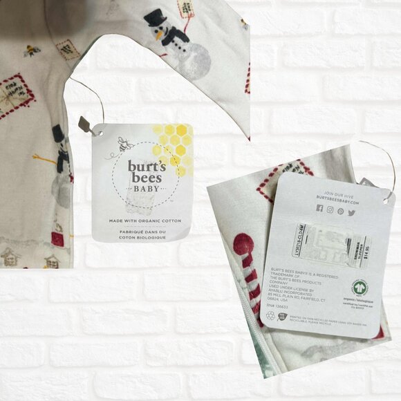 NWT Burt’s Bees Baby Organic Cotton Holiday Footed Sleeper 3–6 Months Snowman - Picture 3 of 5